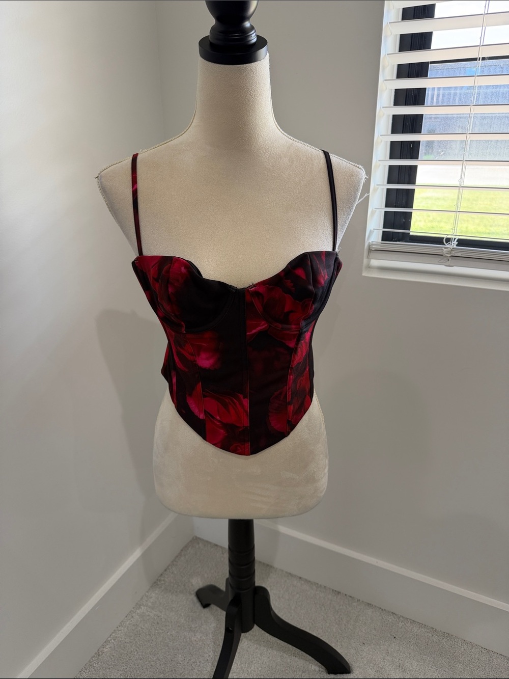 White Fox Boutique Red and Black Floral Bustier Top
